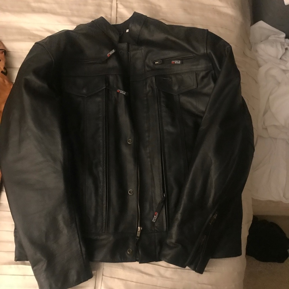 Black leather motorcycle jacket